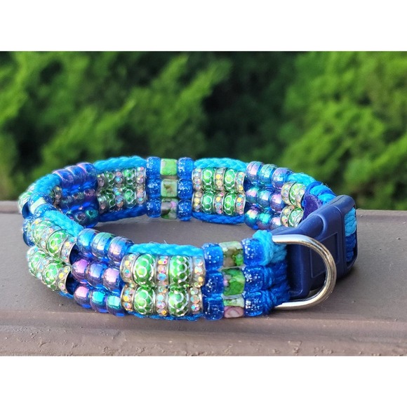 Custom Handmade Beaded Bling Dog Collar - Picture 1 of 2